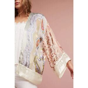 Floreat Anthropologie Burnout Velvet Silk Patchwork Kimono Top OS Boho Festival